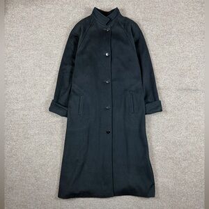 Vintage Portrait Black Wool Long Floor Length Winter Coat Women XL/XXL High Neck